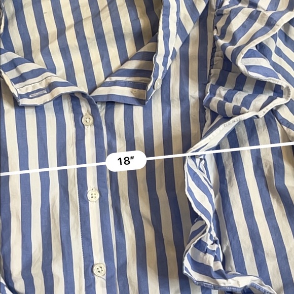 Who What Wear Blue Stripe Ruffle Shirt blouse - Picture 4 of 5
